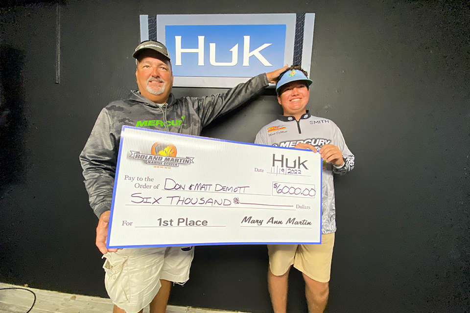 CLEWISTON -- The father and son team of Don and Matt Demott caught a winning weight of 26.81 pounds to take home the big check at the Nov. 19 Roland Martin Marine Center Series Qualifier #3.